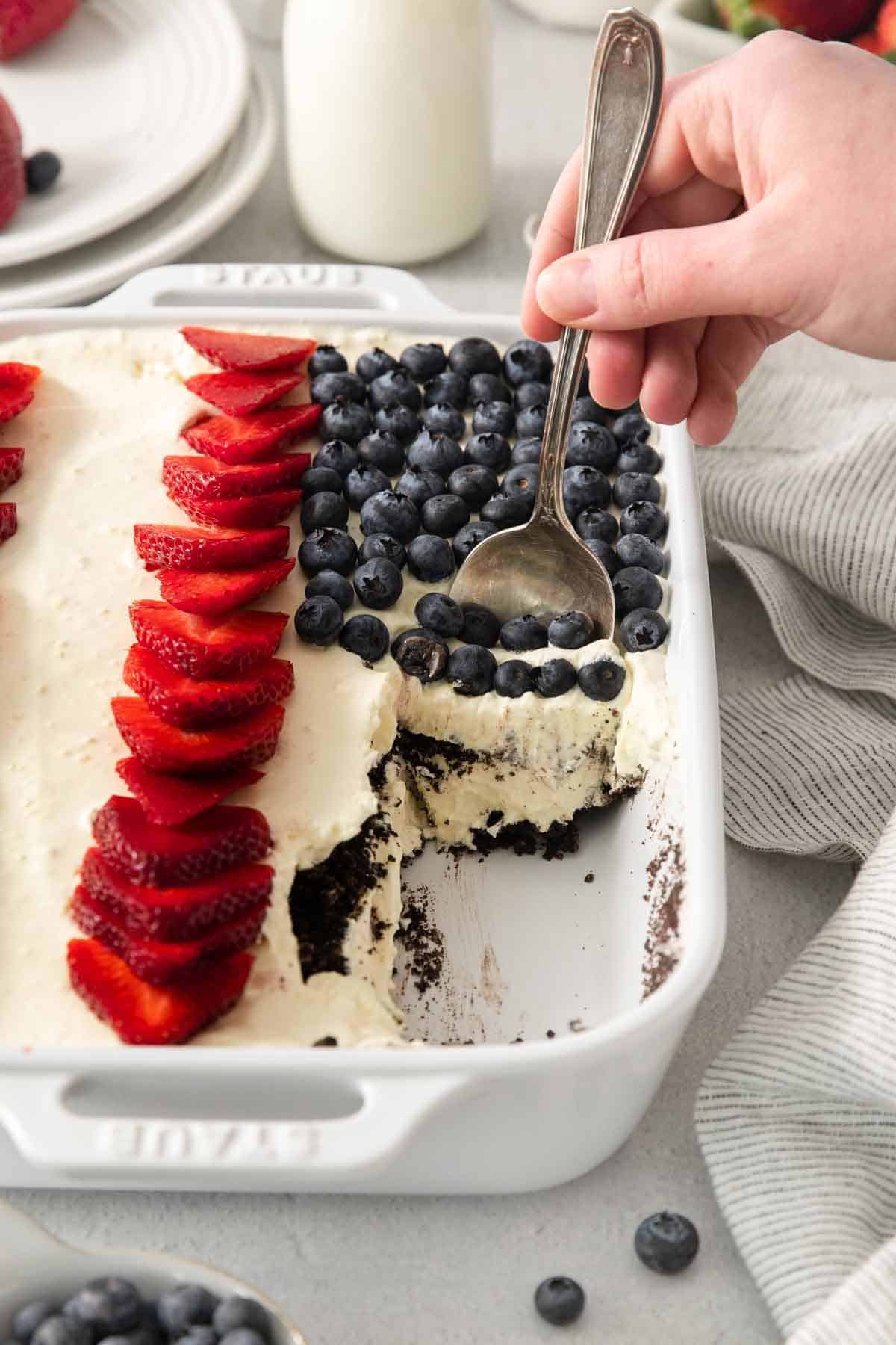 4th of July or Memorial Day - Red, White and Blue Oreo Dirt Dessert