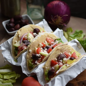 Mediterranean Veggie Tacos - No cooking required! Done in 10 minutes.