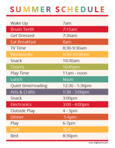 Printable Summer Schedule for Kids