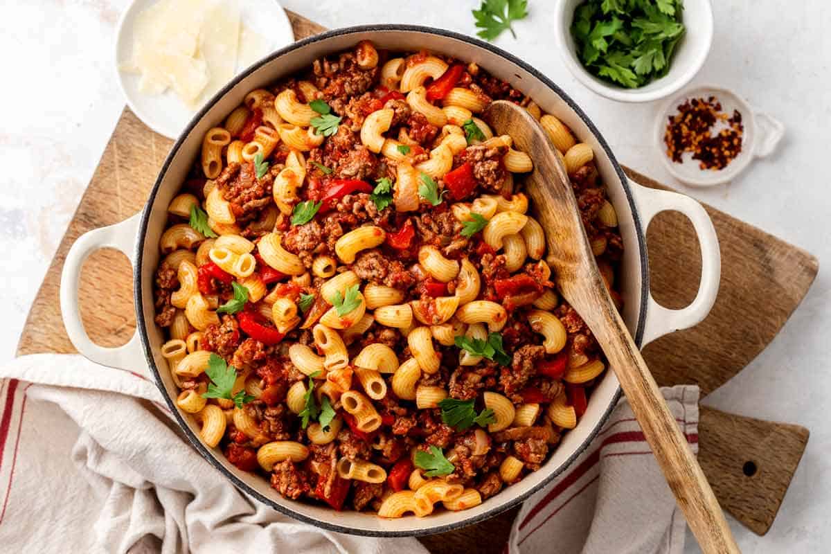 Old-Fashioned American Goulash made with ground beef