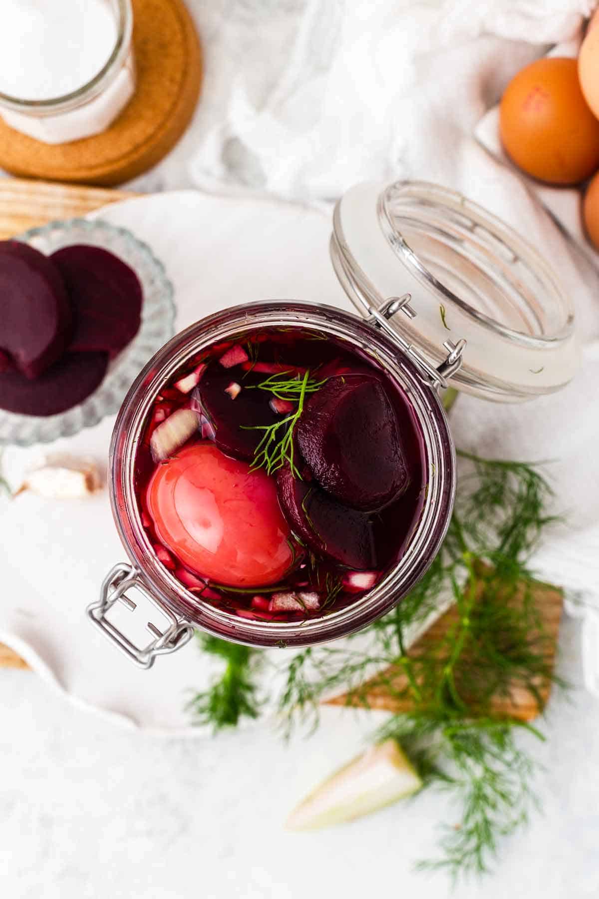 Pickled Eggs with Beets, Dill and Garlic