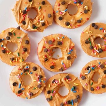 Apple Slice Donuts with Peanut Butter, Chocolate Chips and Sprinkles
