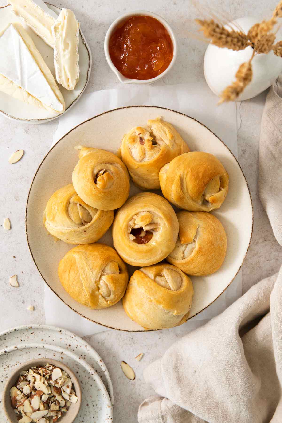 Baked Apricot Brie Knots with Almonds