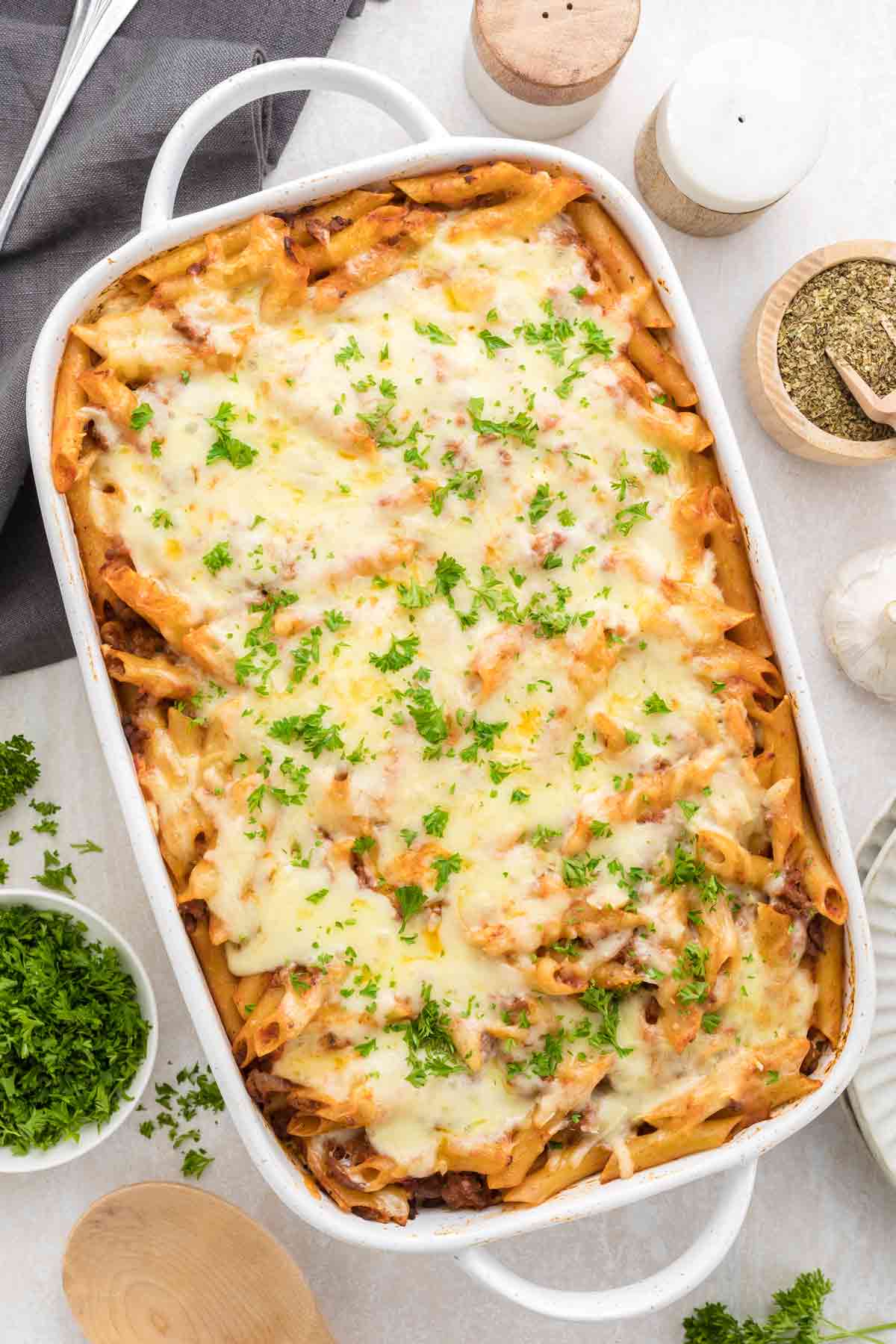 Cheesy Baked Ziti with Ground Beef and Ricotta Cheese