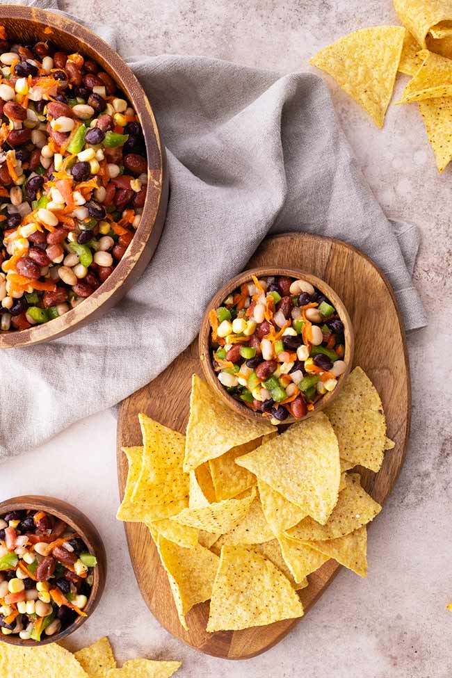 Cowboy Caviar Bean Dip with Chips