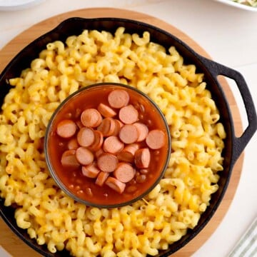 Franks and Beans with Mac and Cheese