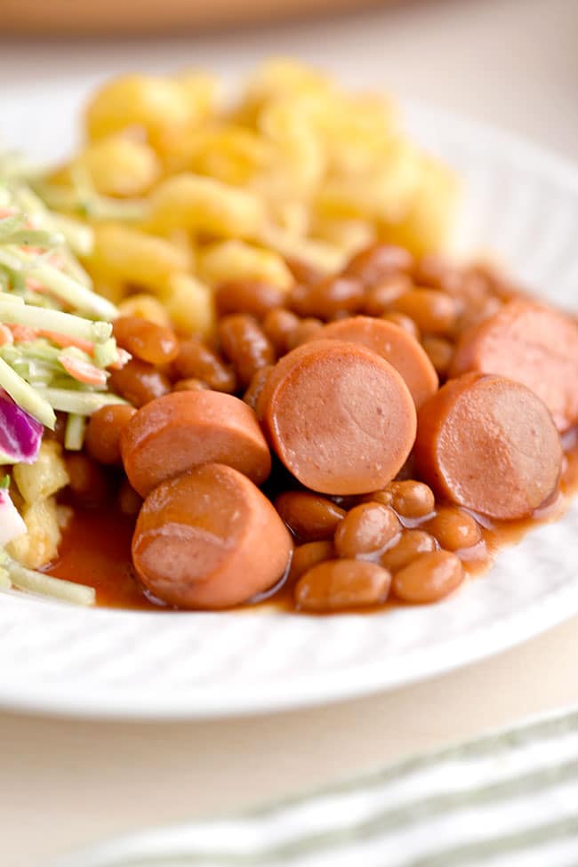 Franks and Beans with Mac and Cheese