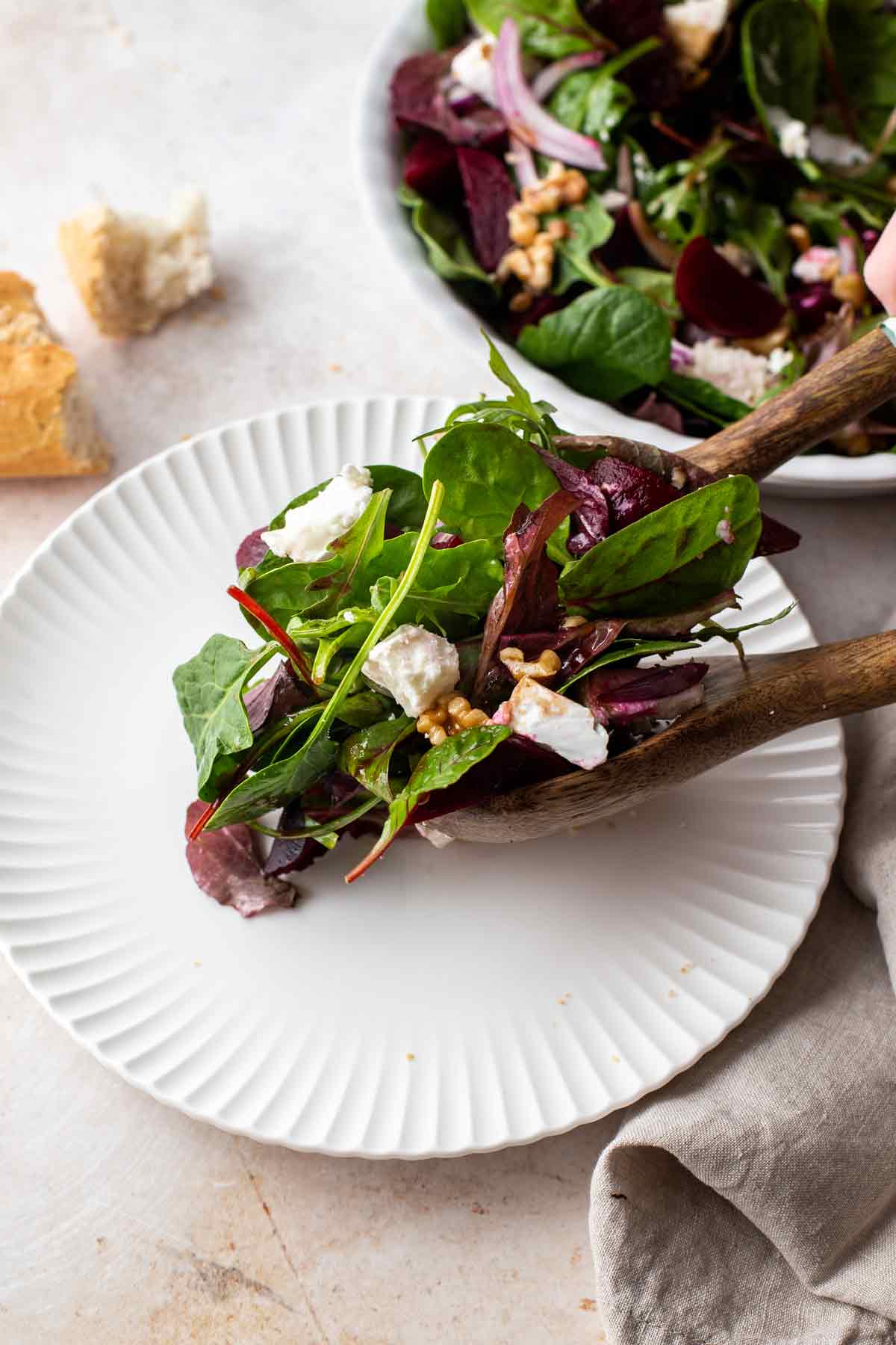 Beet Goat Cheese Walnut Salad with Mixed Greens
