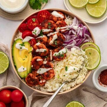 Blackened Shrimp Rice Bowl with Creamy Lime Sauce