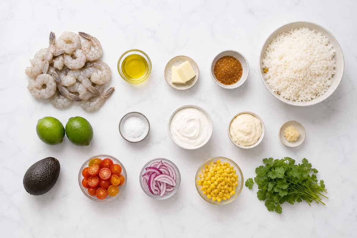 Blackened Shrimp Rice Bowl with Creamy Lime Sauce Ingredients
