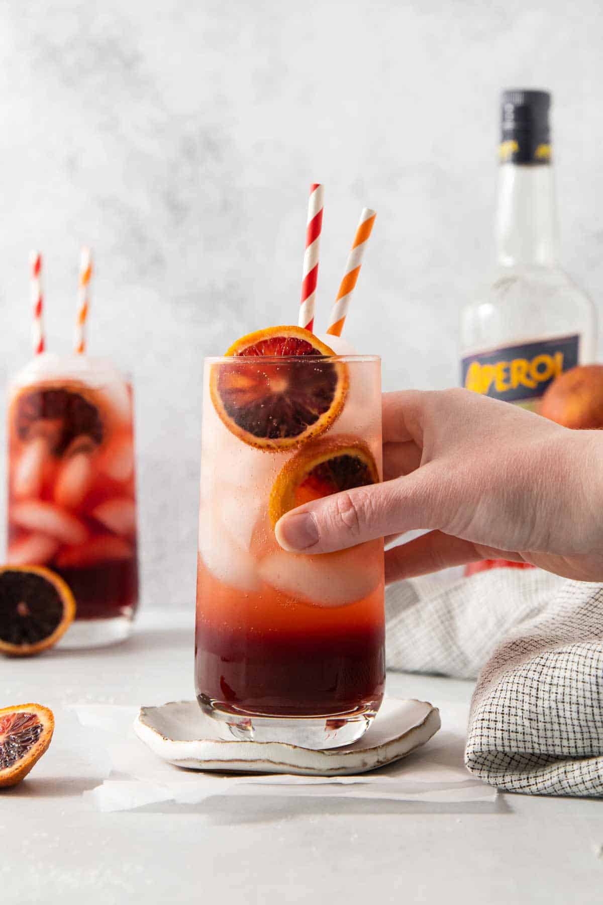 Summer Cocktail: Aperol Spritz made with Blood Oranges