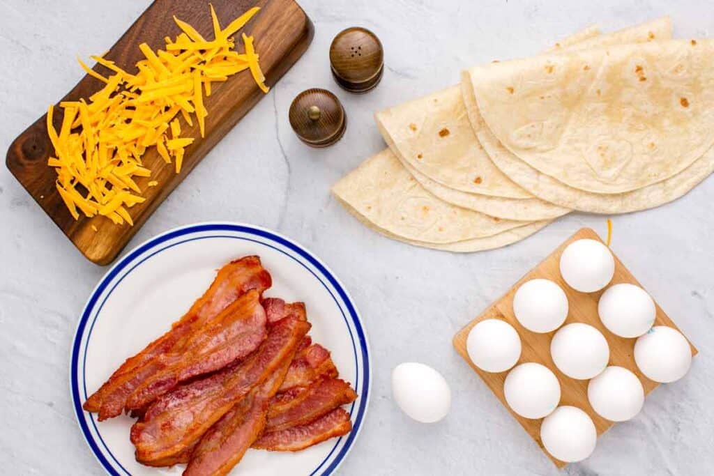Bacon Egg and Cheese Breakfast Burritos - Mighty Mrs