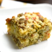 Breakfast Stuffing Casserole with peppers and sausage