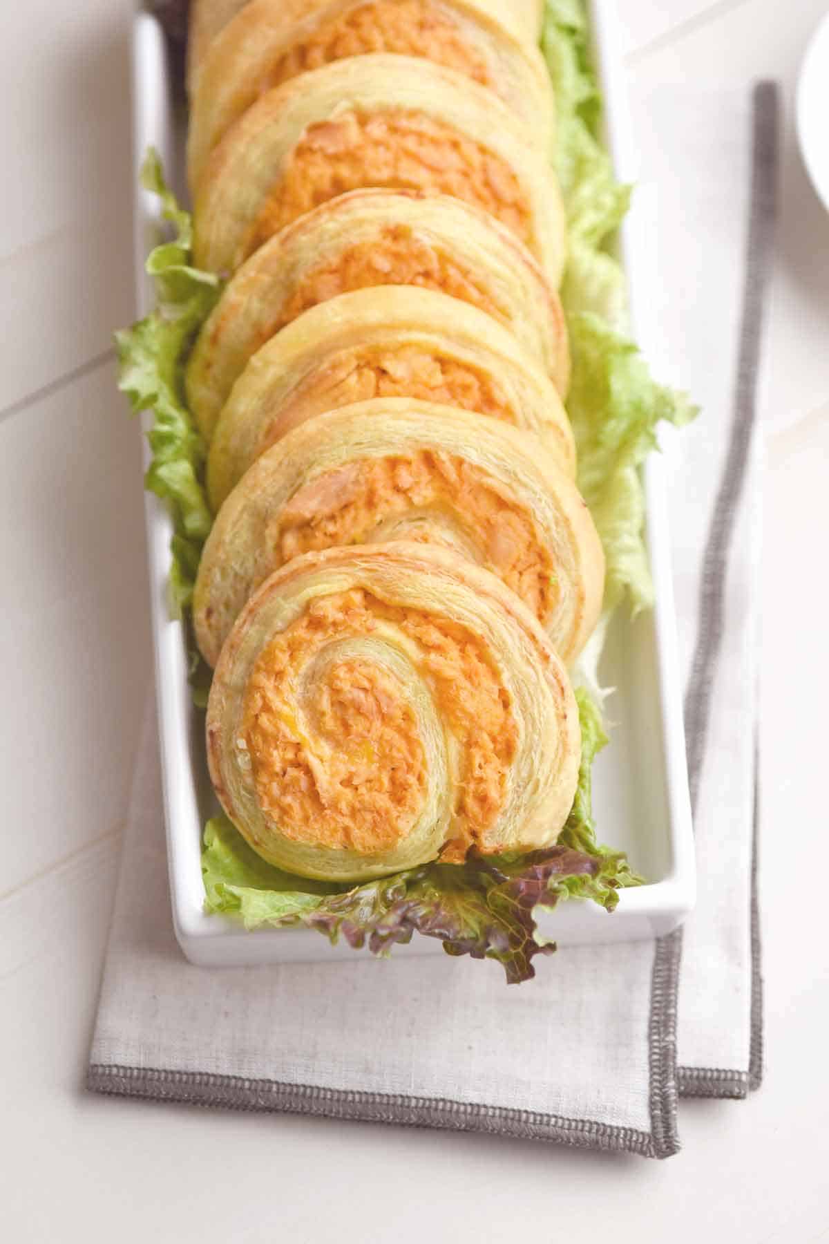 Buffalo Chicken Dip Puff Pastry Pinwheels