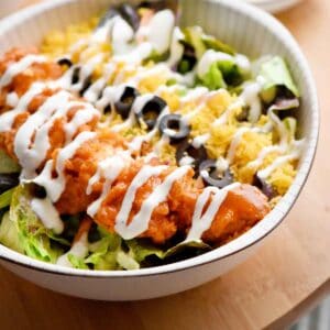 Buffalo Chicken Salad with Cheese, Olives, Mixed Greens and Ranch Dressing