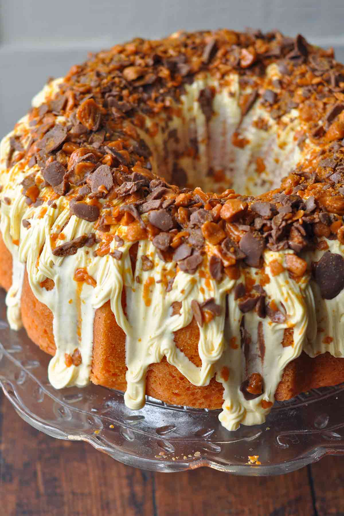Butterfinger Bundt Cake with Cream Cheese Frosting