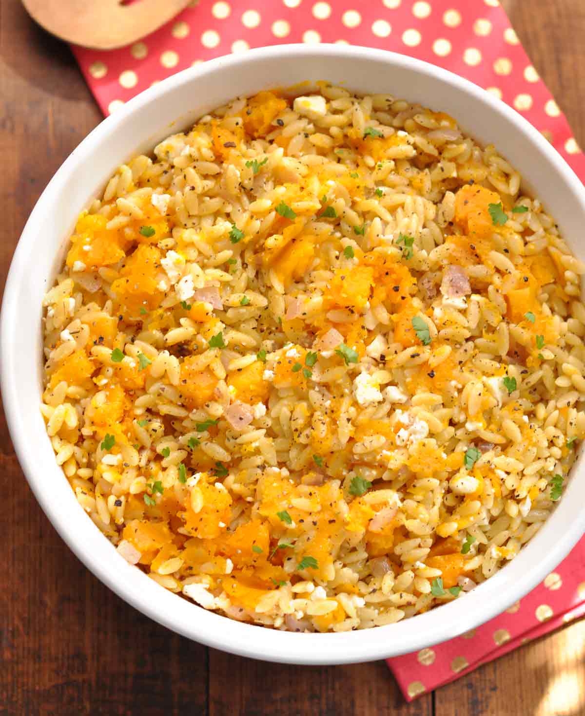 Baked Butternut Squash Orzo with Feta and Sage