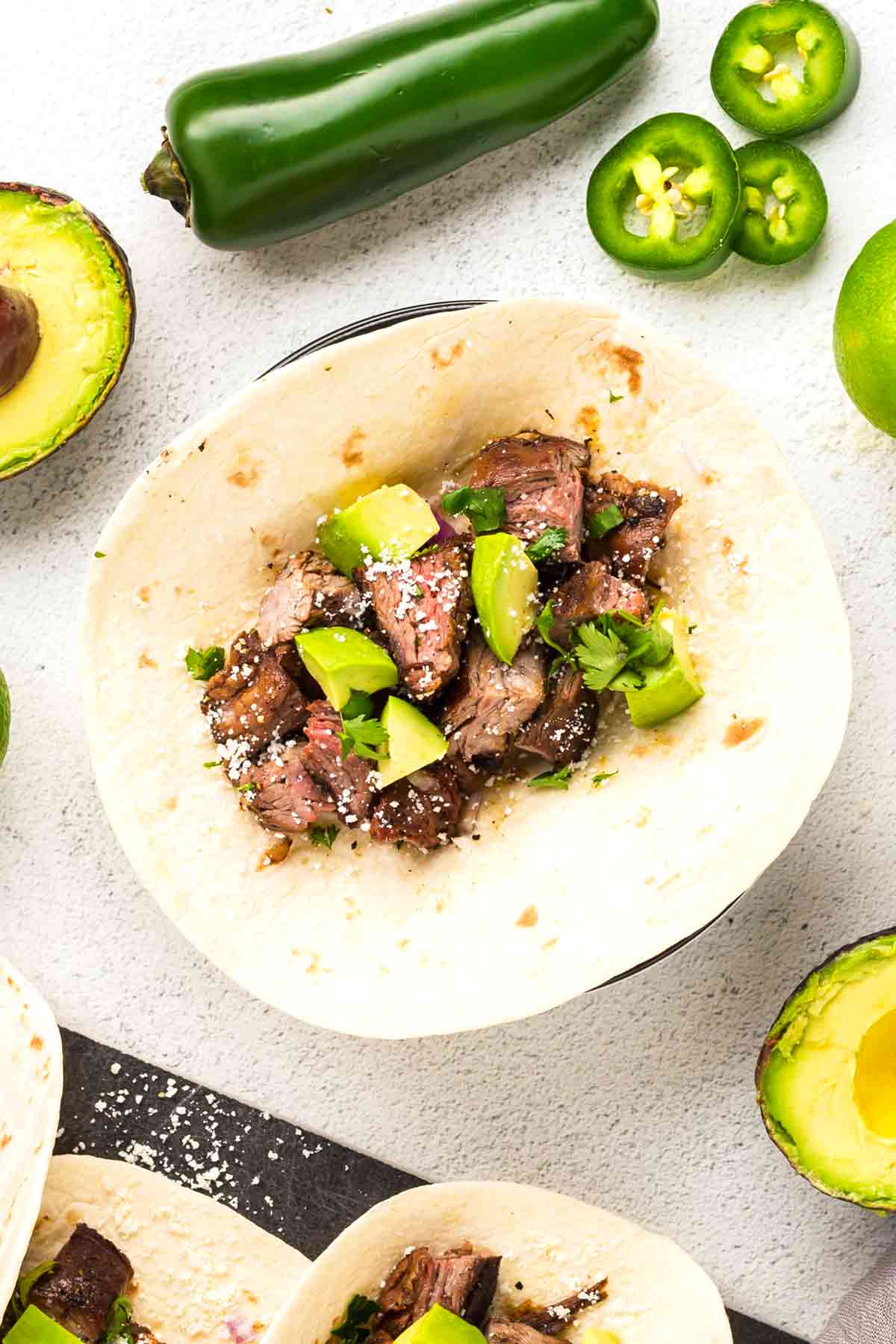 Carne Asada Tacos With Steak and Avocao