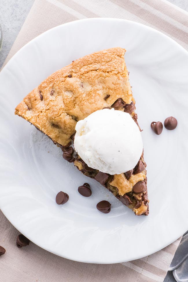 Slice of Skillet Cookie with Vanilla Ice Cream