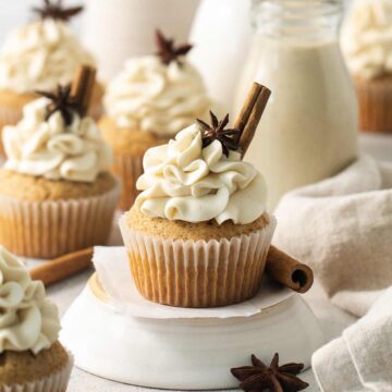 Chai Cupcakes with Eggnog Buttercream Frosting - Made with cake mix!