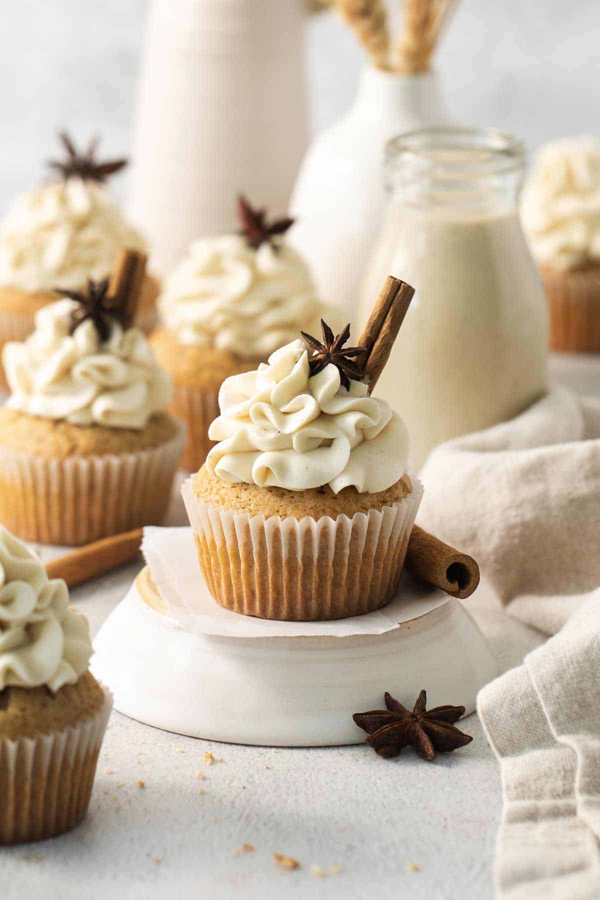 Chai Cupcakes with Eggnog Buttercream Frosting - Made with cake mix!
