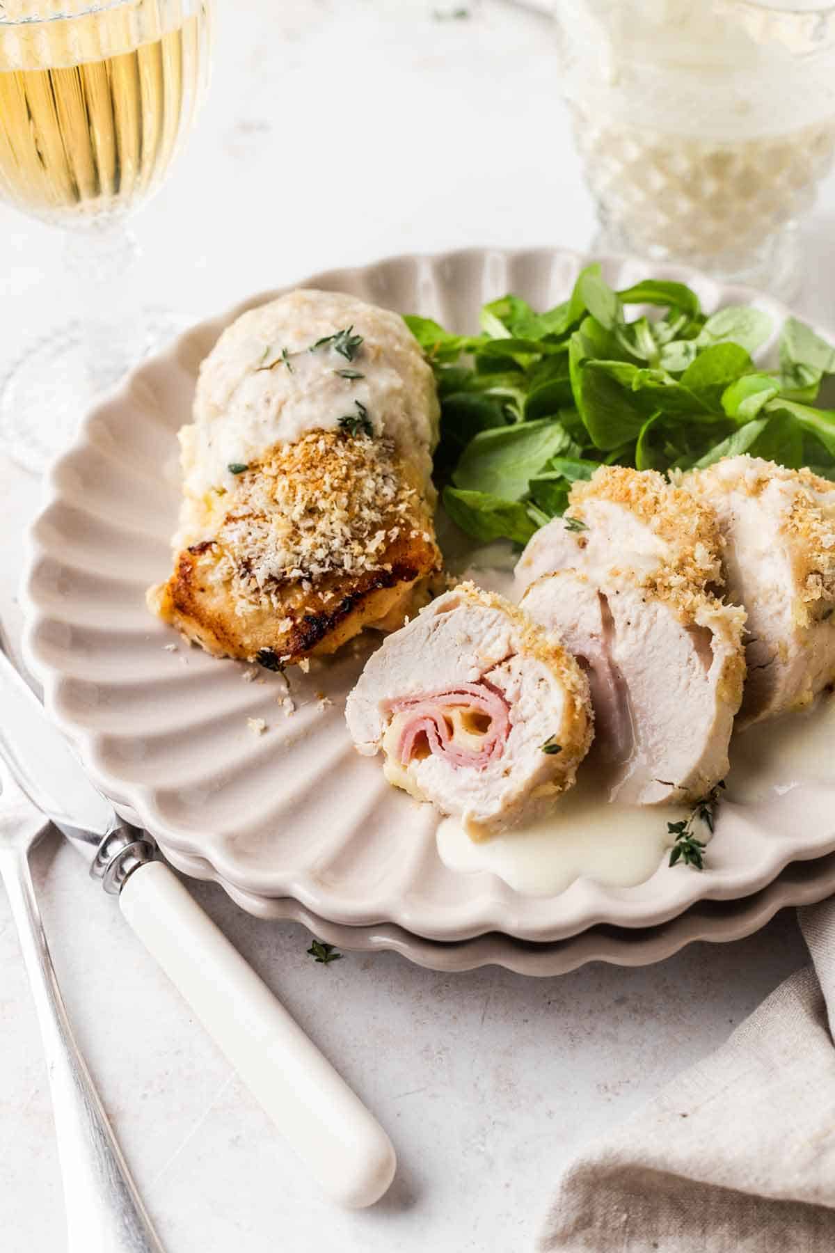 Easy Baked Chicken Cordon Bleu in White Wine Sauce