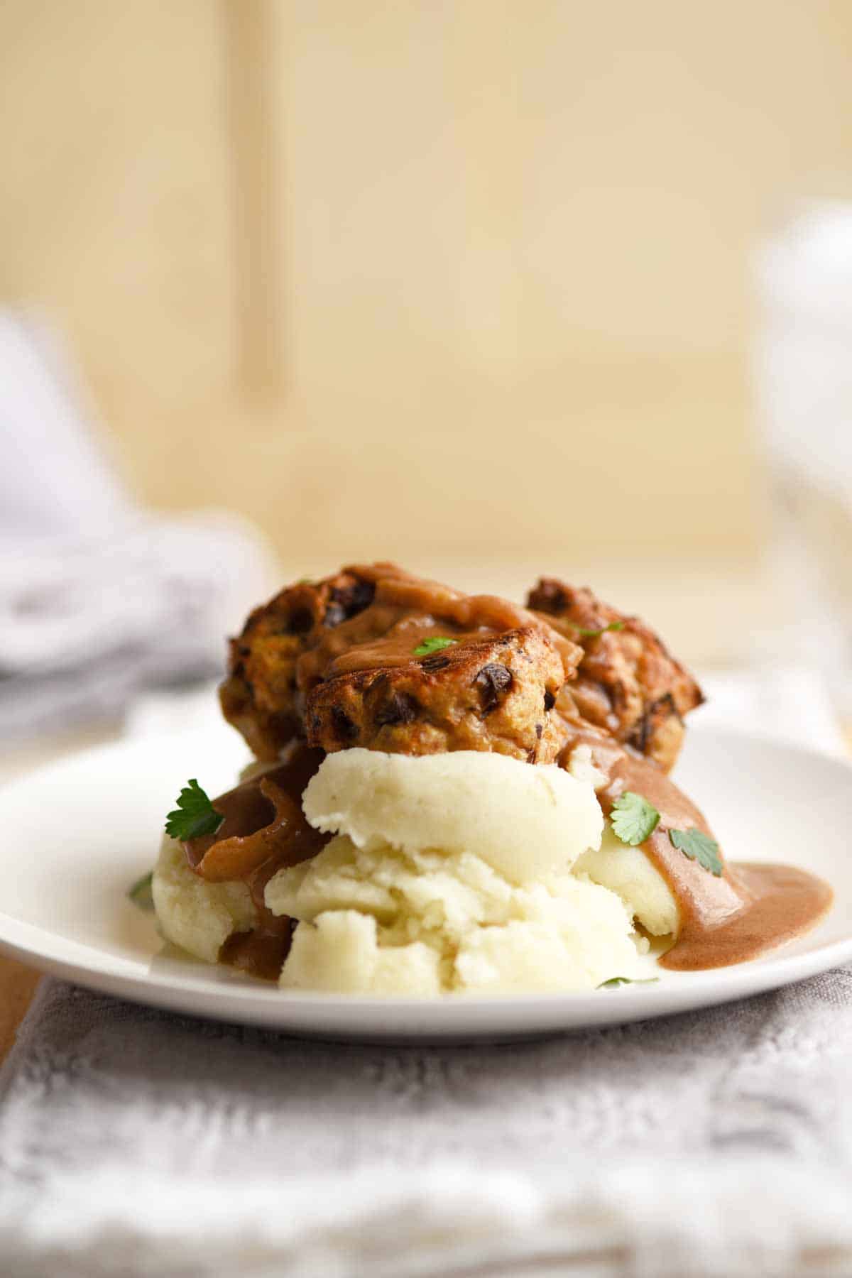 Chicken Marsala Meatballs with Mashed Potatoes