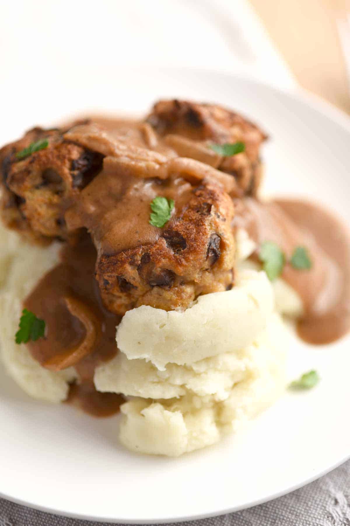 Chicken Marsala Meatballs with Mashed Potatoes and Gravy