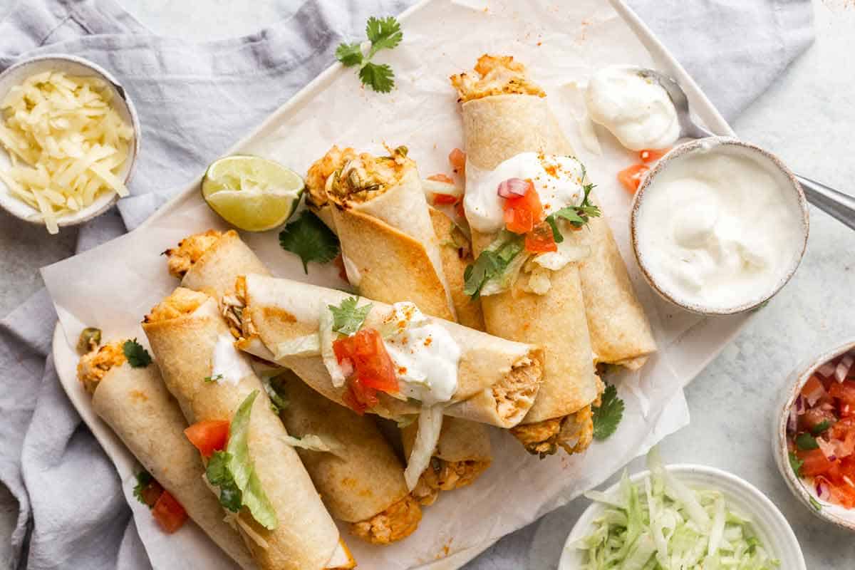 Air Fryer Chicken Taquitos with Toppings