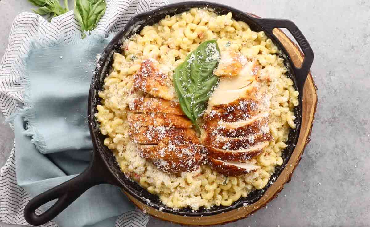 Tuscan Chicken Mac and Cheese with Parmesan Cheese