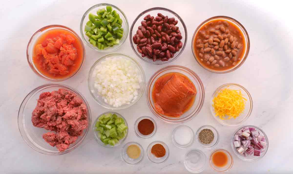 Chili with Beans, Peppers and Celery Ingredients