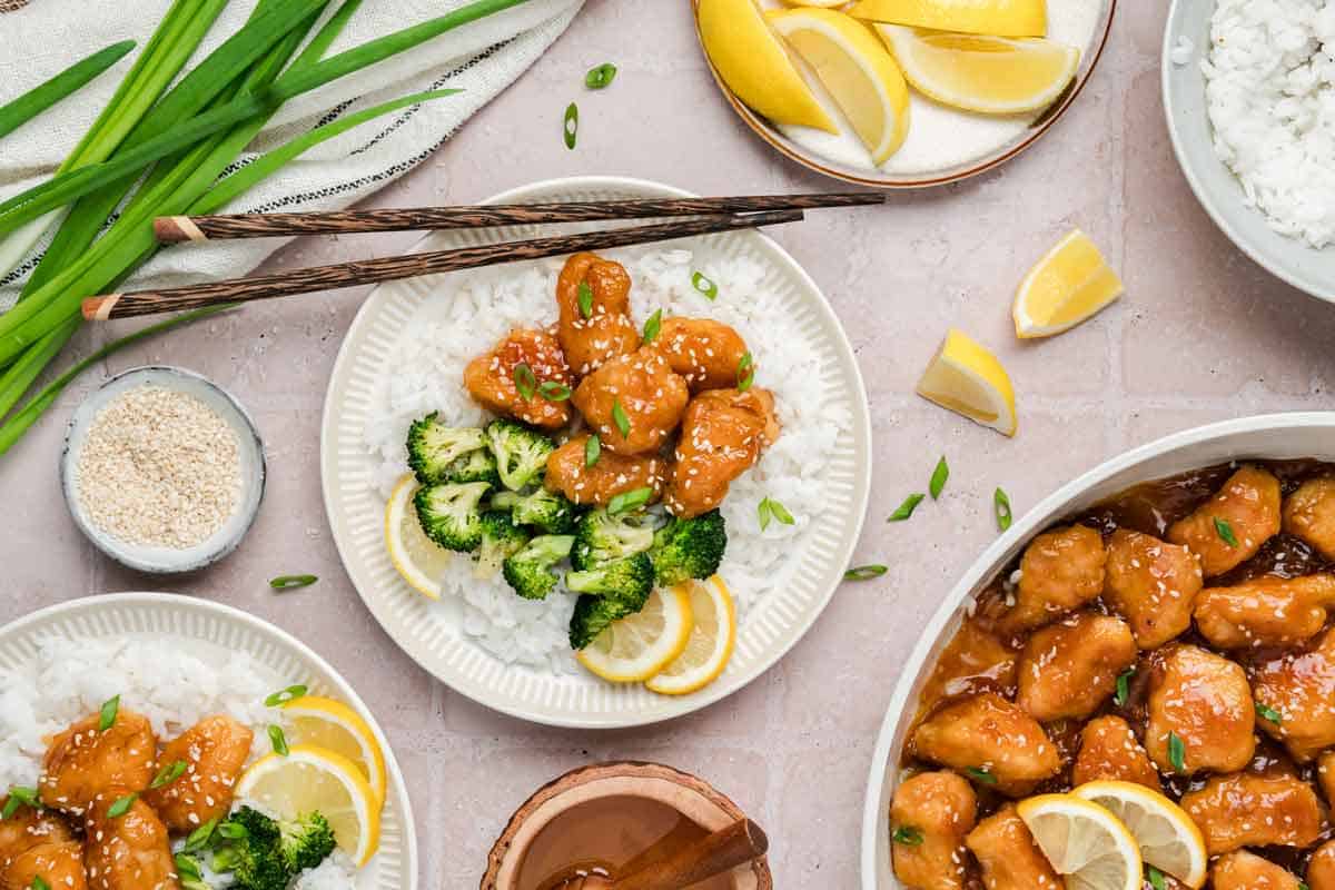 Chinese Lemon Chicken on a Dinner Plate
