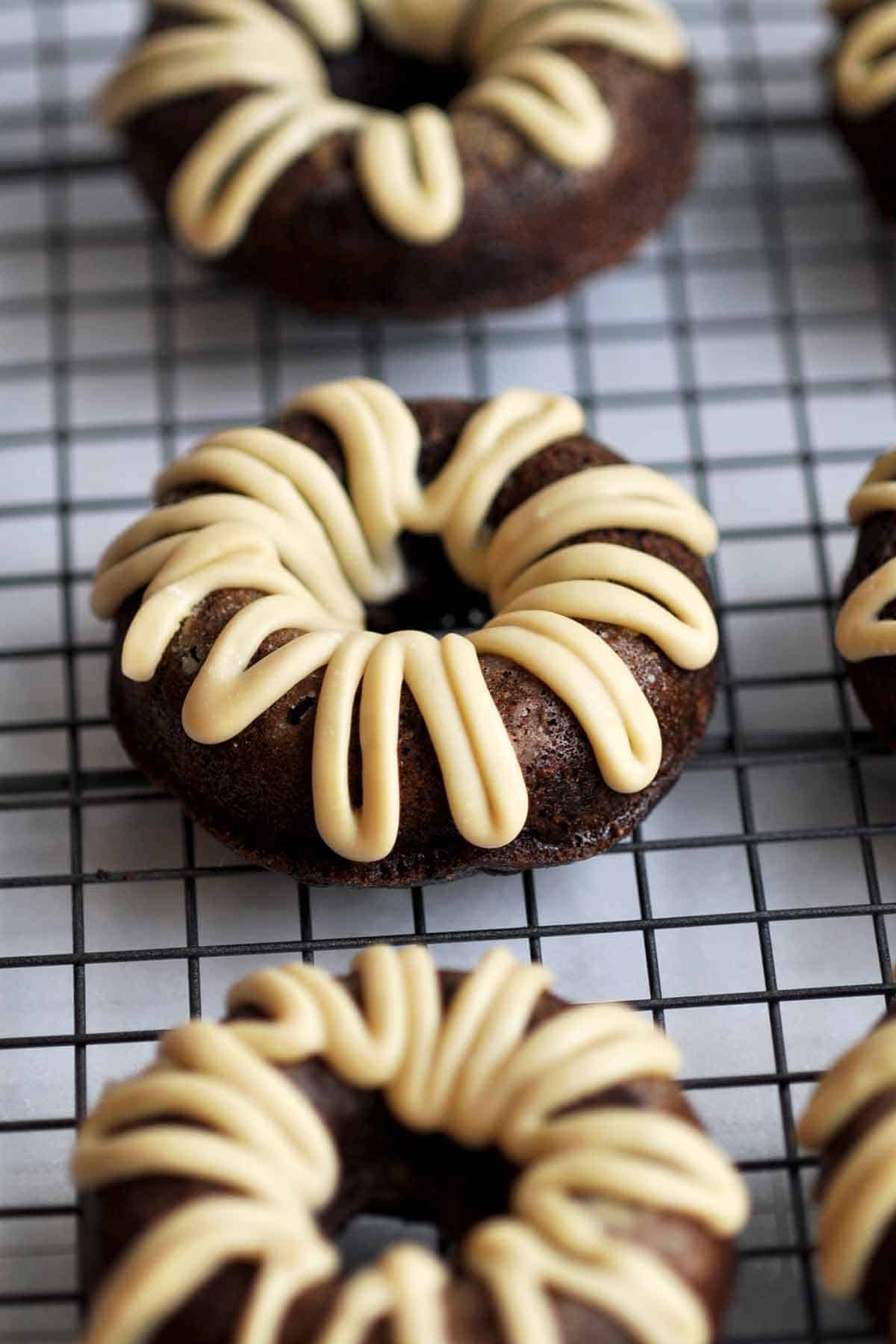 Chocolate Zucchini Donuts with White Chocolate Icing
