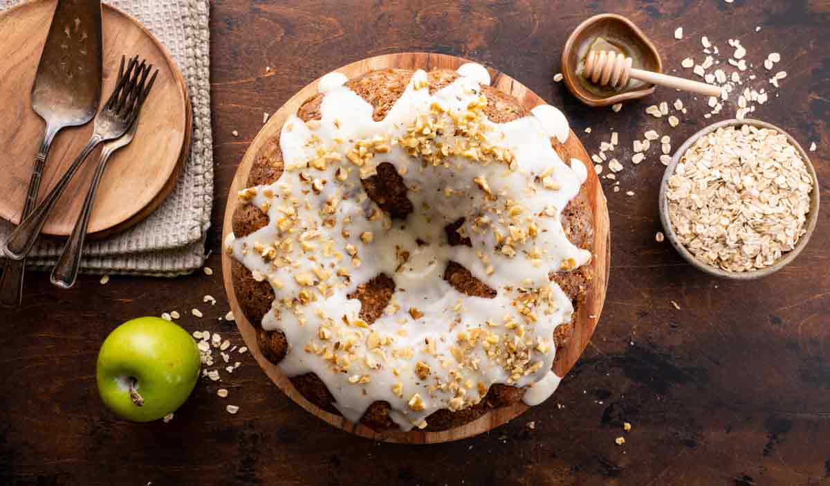 Cinnamon Apple bundt Cake Topped with Craem Cheese Icing