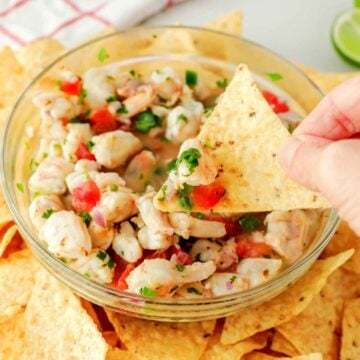 Cooked Shrimp Ceviche Dip with Chips