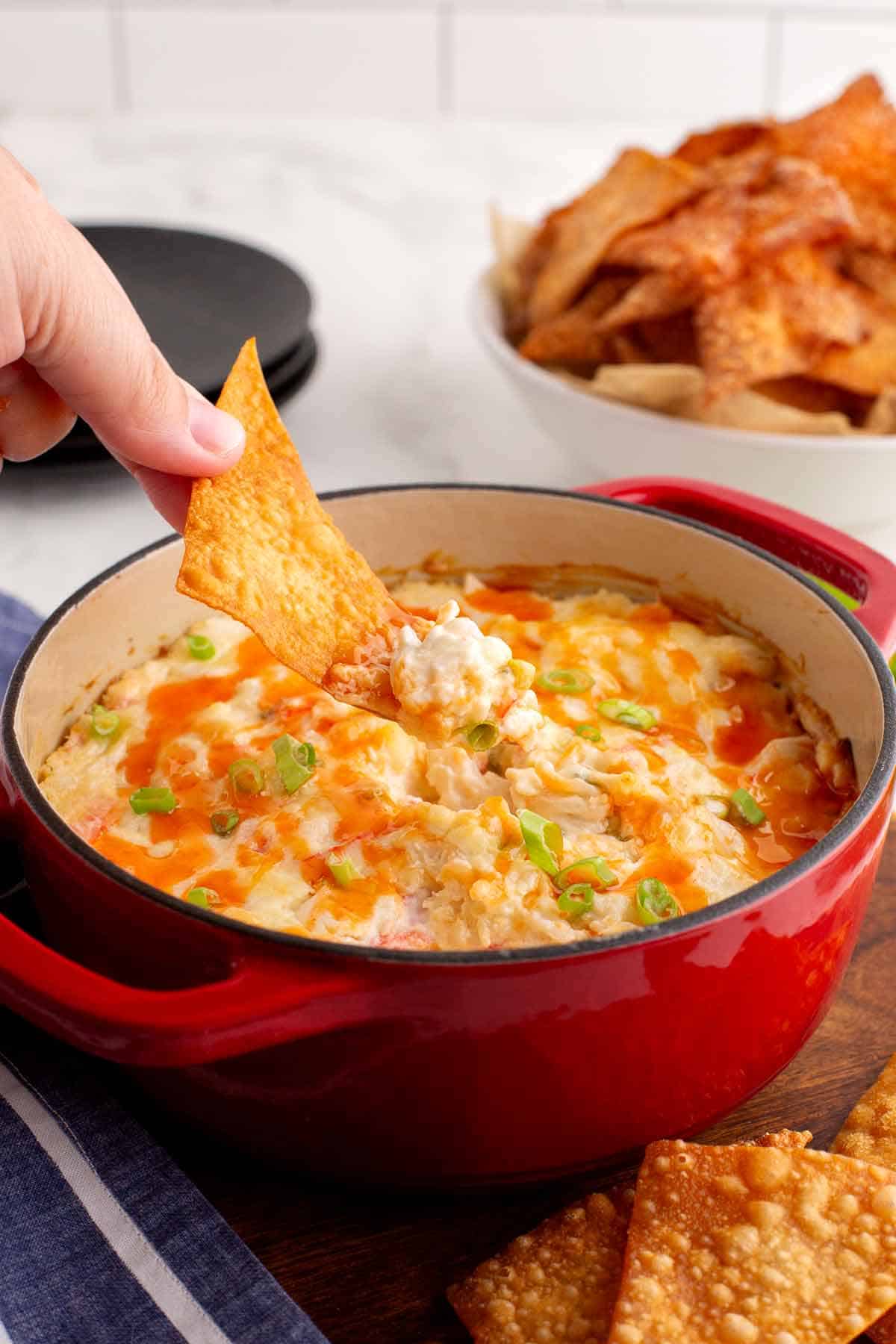 Crab Rangoon Dip with Won Ton Chips