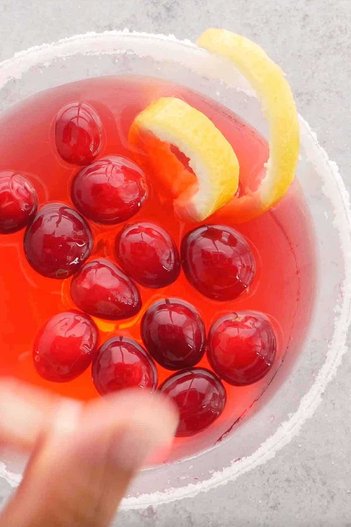 Cranberry Limoncello Cosmo with Lemon Twist Garnish