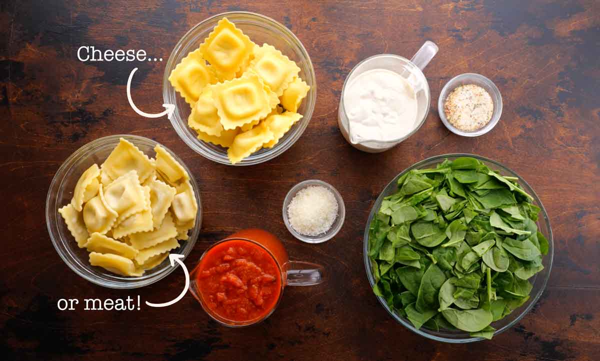 Creamy Spinach Tomato Meat or Cheese Ravioli