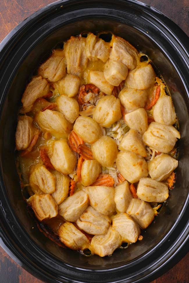 Crockpot Chicken and Dumplings with biscuit dough