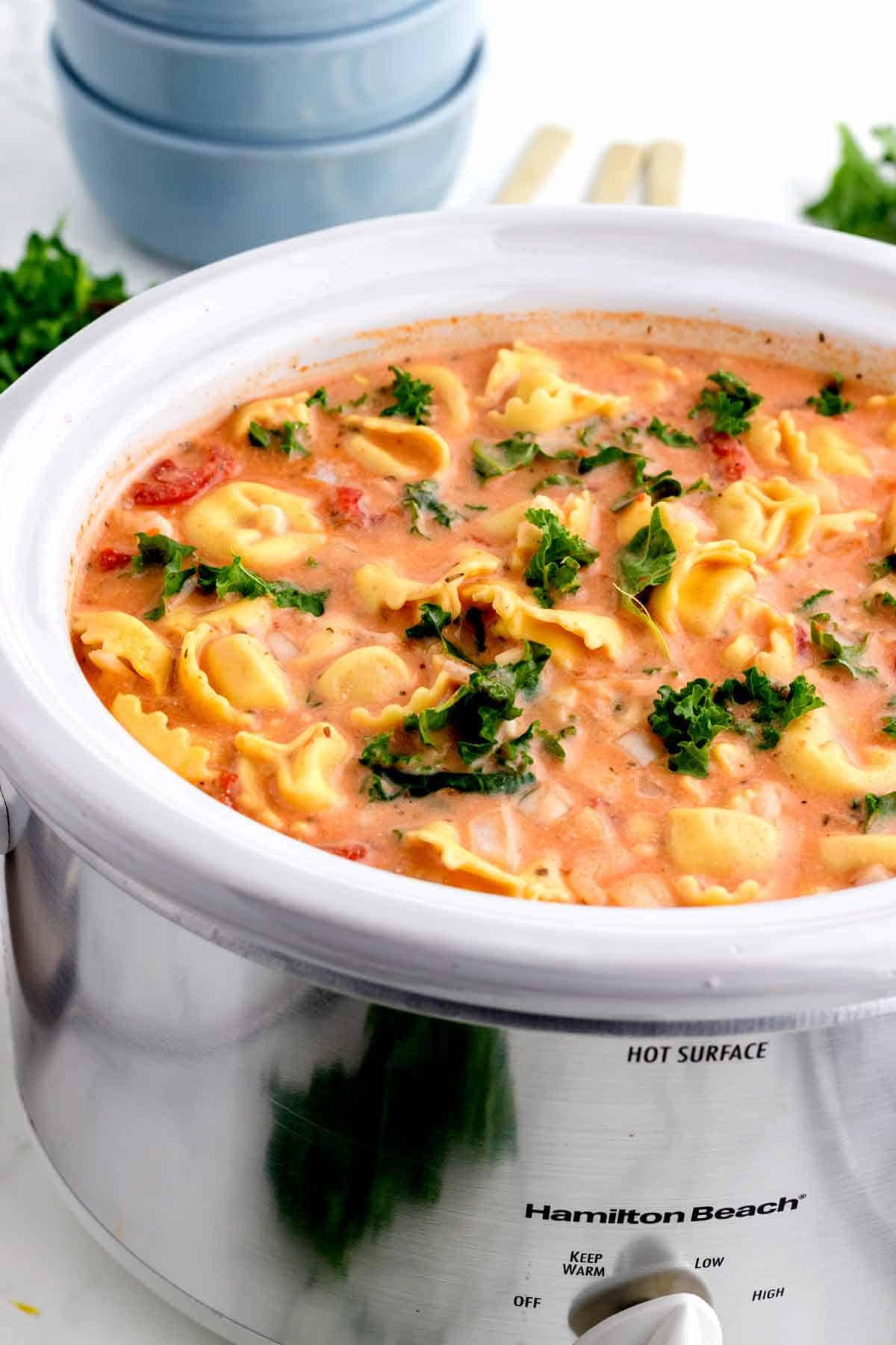 Creamy Crockpot Tomato Tortellini Soup