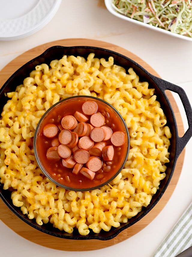 Franks And Beans With Macaroni And Cheese