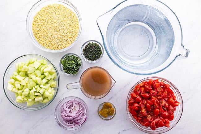 Cucumber Tomato Orzo Pasta Salad Ingredients