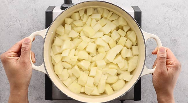 Cut pototatoes smaller to cook faster