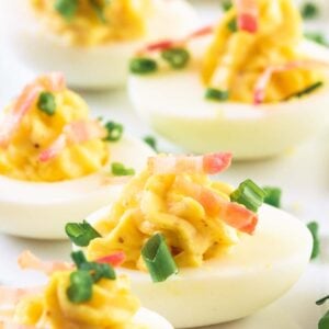 Classic Deviled Eggs made with pickle relish