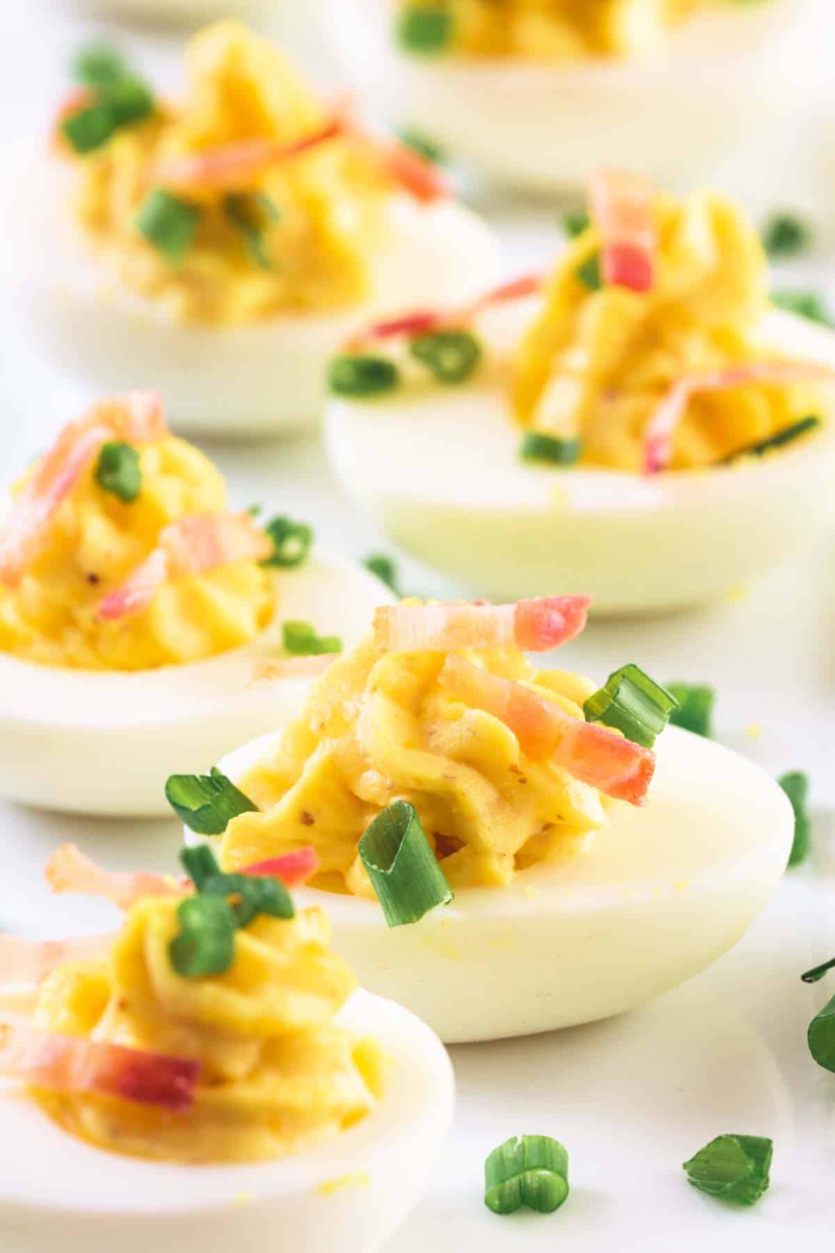 Classic Deviled Eggs made with pickle relish