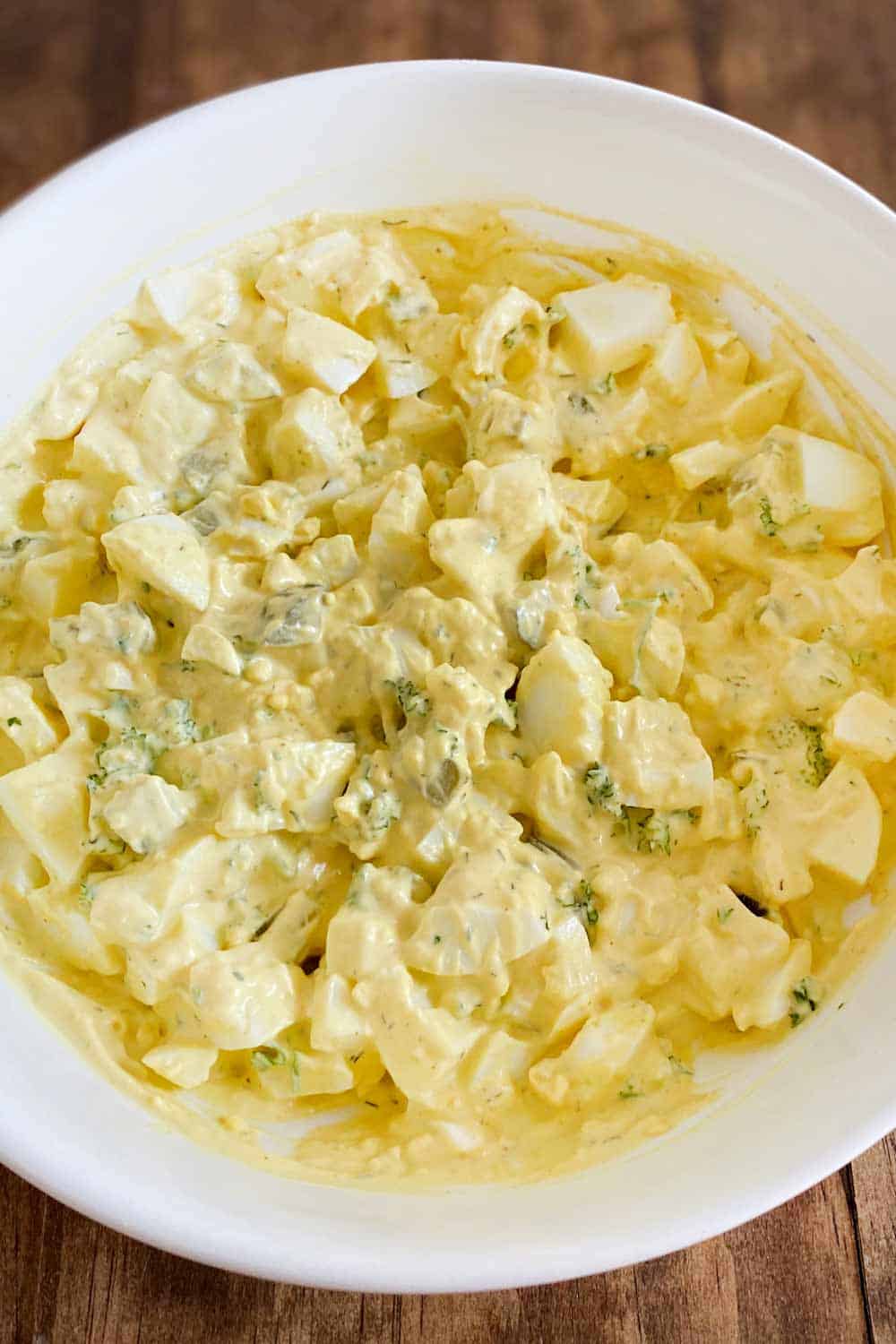 Dill Pickle Egg Salad in Serving Bowl