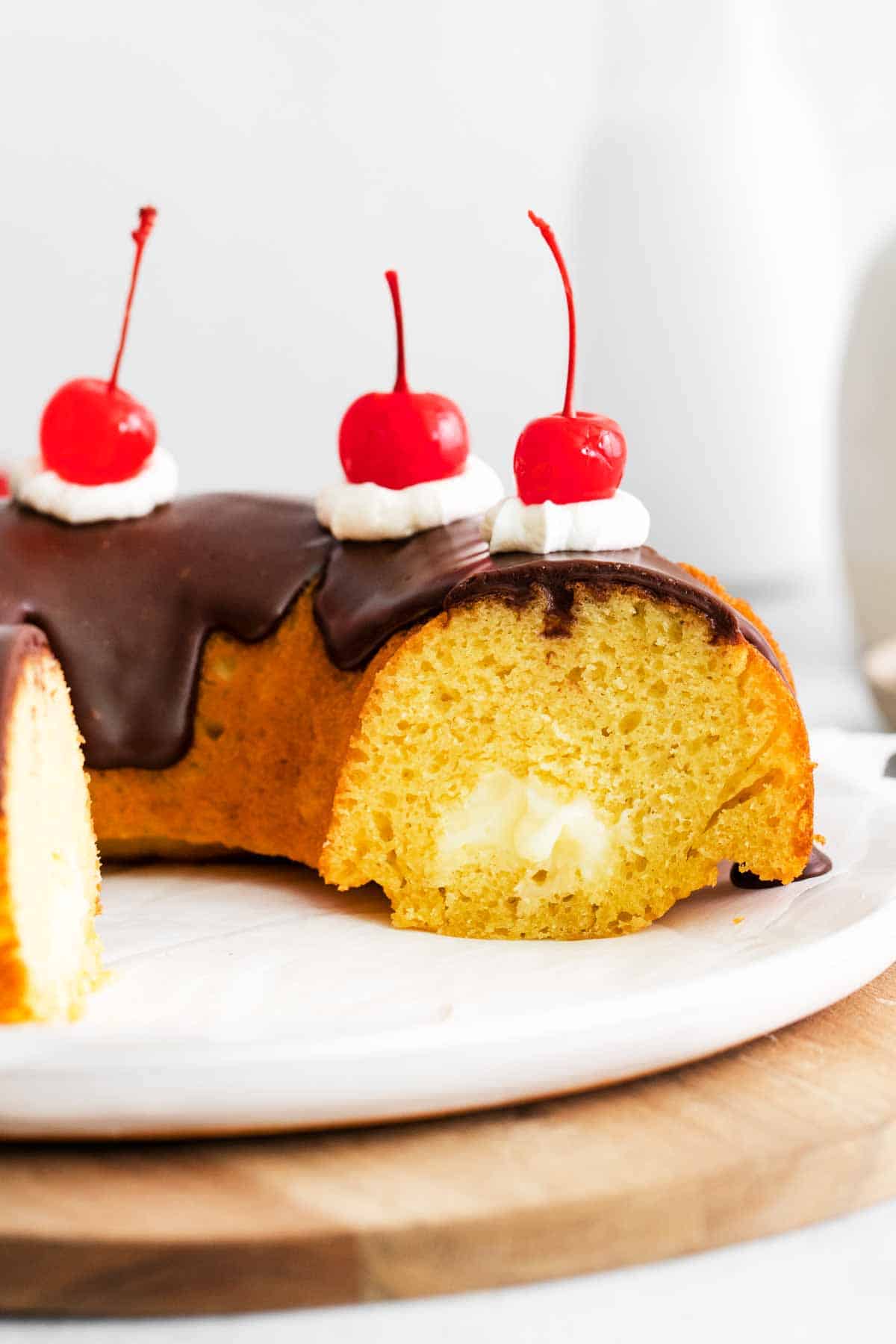 Sliced Boston Cream Bundt Cake