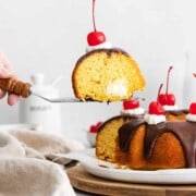 Slice of Boston Cream Bundt Cake