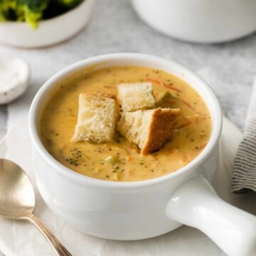 Stovetop Broccoli Cheddar Soup with Croutons