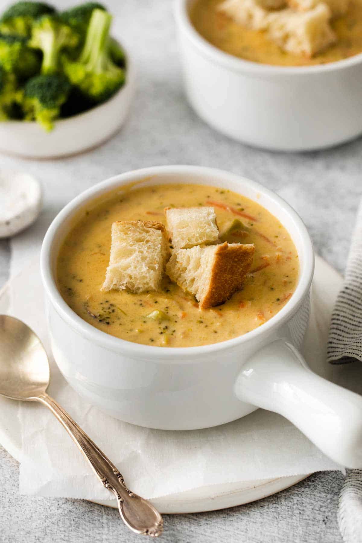 Stovetop Broccoli Cheddar Soup with Croutons